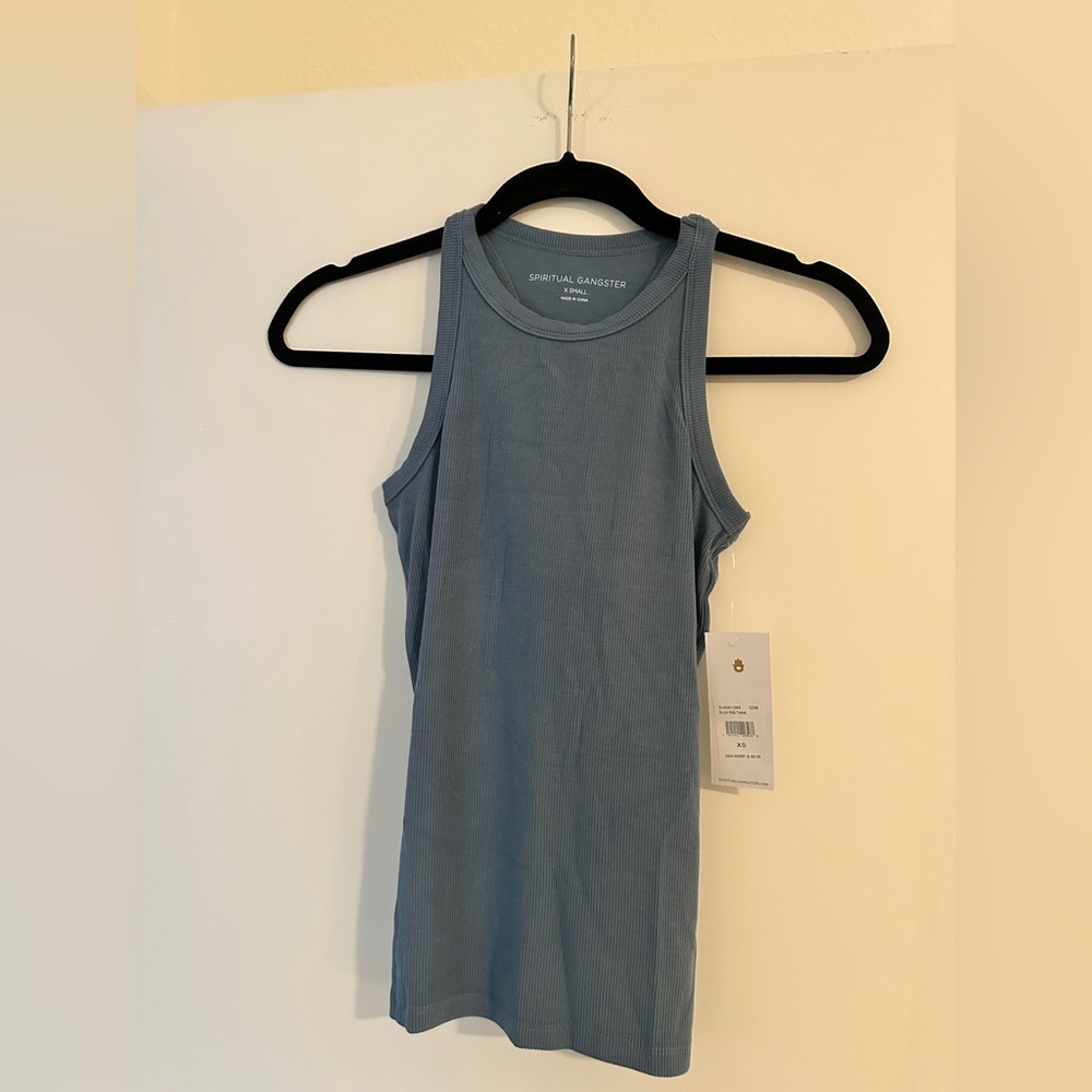Spiritual Gangster Slim Rib Tank COB Blue XS NWT Yoga Athleisure $68